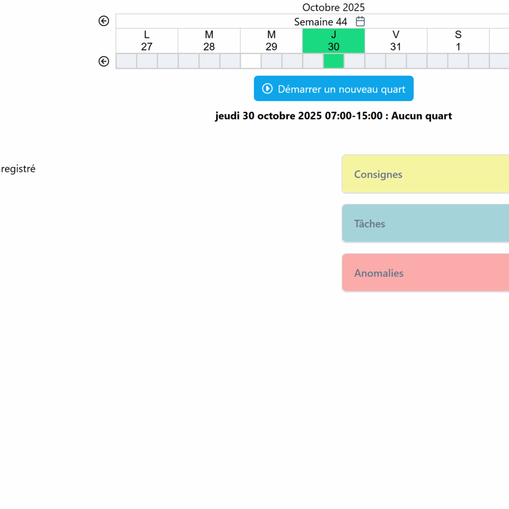 "Capture du journal de quart digital DOMMS Shift - GMAO"
