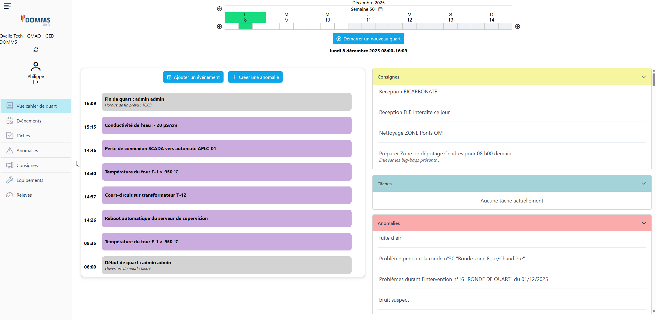 Journal de quart DOMMS Shift